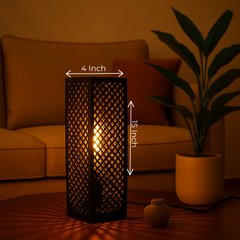 Angled image highlighting lamp's slim form and pattern texture