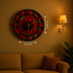 Front view of 12x12in geometrical wall clock with minimalist design