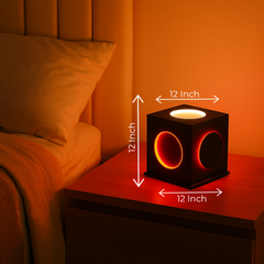 Angled view showing depth and structure of the cubic lamp