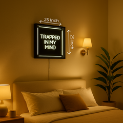 angled shot of Trapped In My Mind Infinity Mirror with deep glowing tunnel