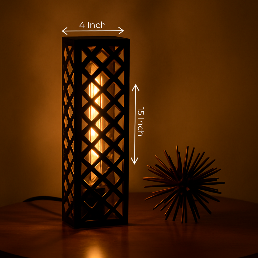 Front shot of Double Layered Square Lamp showing geometric tiers