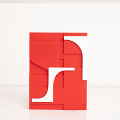 Front view of red and white layered acrylic anniversary gift box