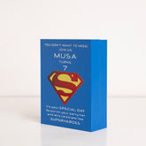 Side angle of clear acrylic Superman gift box for birthday celebration