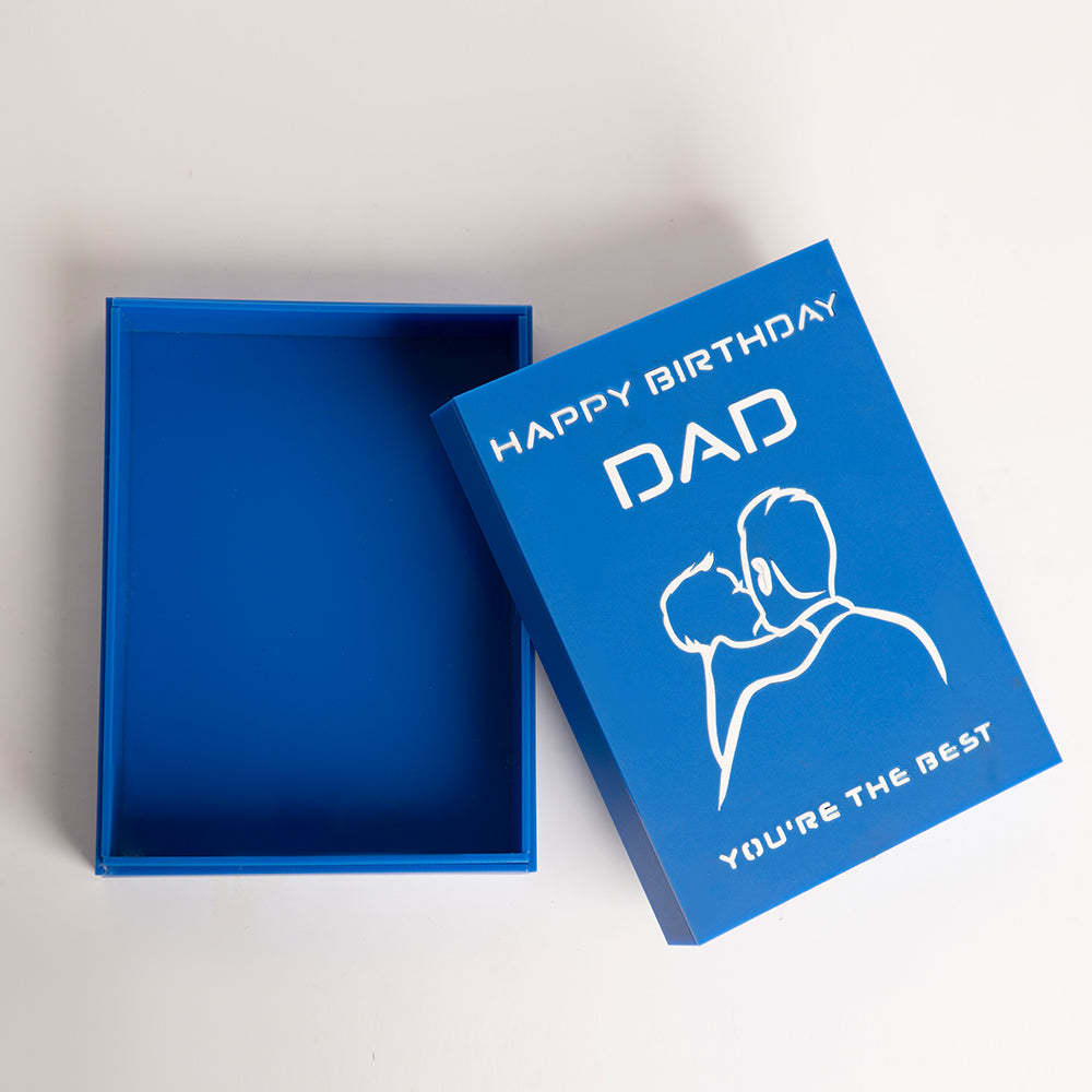 Top-down view of Birthday Dad Gift Box with premium reusable layout