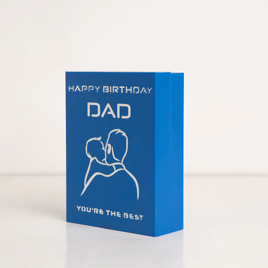 Angled view of elegant Birthday Dad Gift Box showcasing acrylic quality