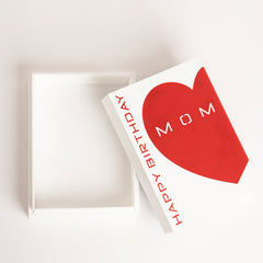 Top view of open acrylic gift box with visible interior, designed for birthday gifts for mom