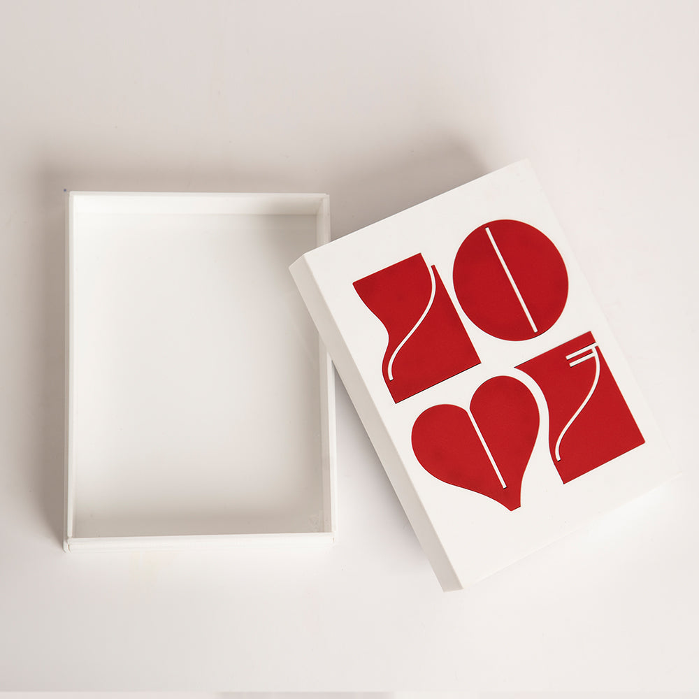 Top view of reusable love-themed acrylic gift box for special occasions