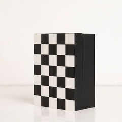 Angled view of elegant acrylic box designed for chess lovers