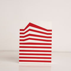 Front view of Scarlet Ivory Striped Gift Box with red and white acrylic finish