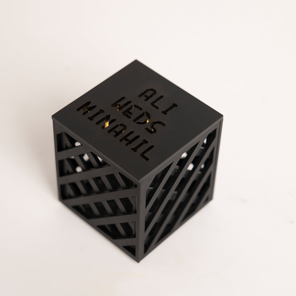 Angled shot highlighting cube structure and material finish