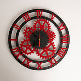 Front view of 12x12in geometrical wall clock with minimalist design