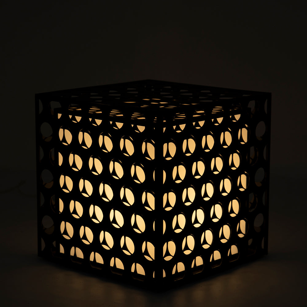 Angled view showcasing depth and circular form of the lamp