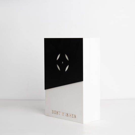 Angled image showcasing the monochrome design and sleek finish