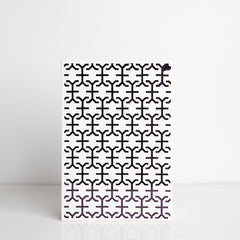 Front view of white acrylic gift box with rose gold accents