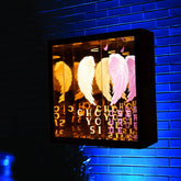 Angled choose your side Infinity Mirror with full LED light tunnel background