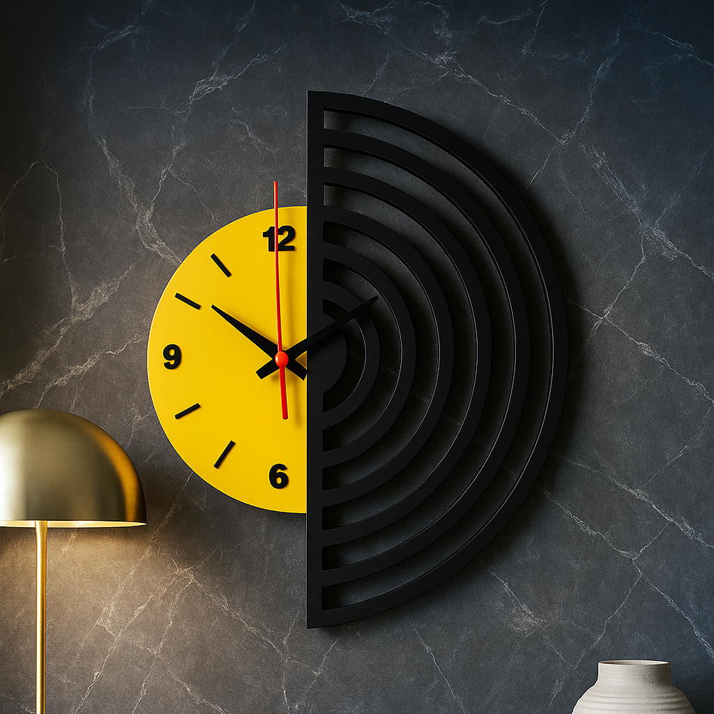 Modern wall clock with yellow face
