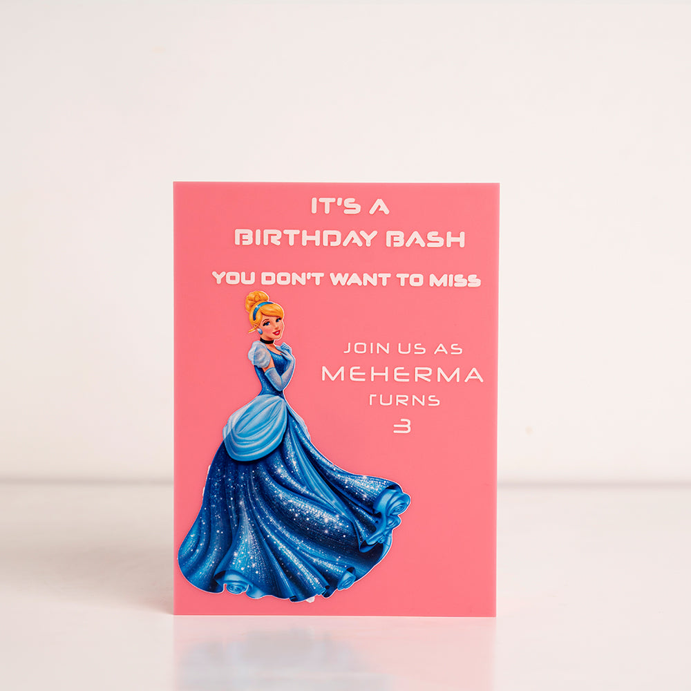 Front view of Cinderella-themed acrylic birthday gift box for girls