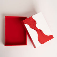 Open view of reusable red and white acrylic gift box for special occasions