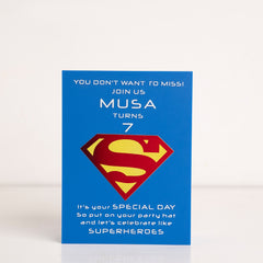Front view of Superman-themed custom birthday gift box for boys