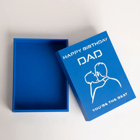 Top-down view of Birthday Dad Gift Box with premium reusable layout