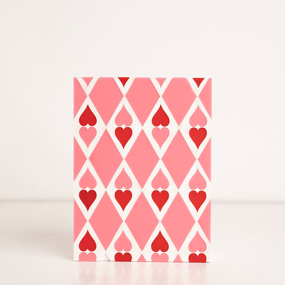 Front view of Red & Pink Heart Gift Box with romantic acrylic design