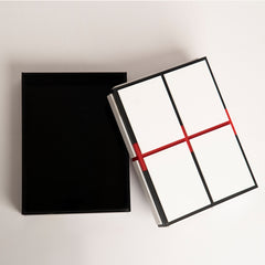 Top view of elegant reusable gift box with red, black & white finish