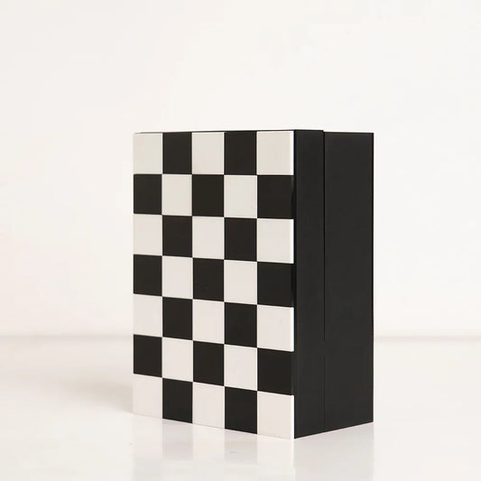 Angled view of elegant acrylic box designed for chess lovers