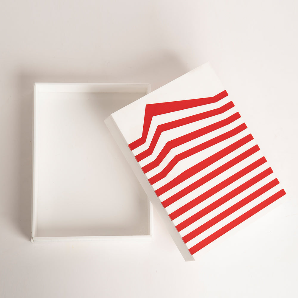 Top-down look at reusable Scarlet Ivory Striped Gift Box, perfect for gifting