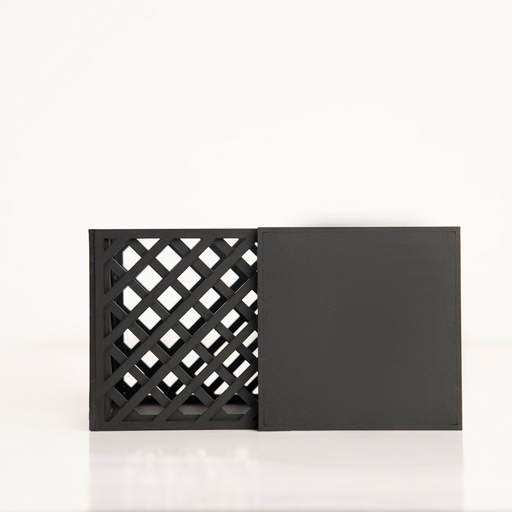 Front view of Crosshatch Double Layered Bid Box in cube form