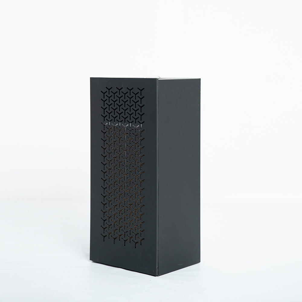 Angled side of purifier showing air intake design