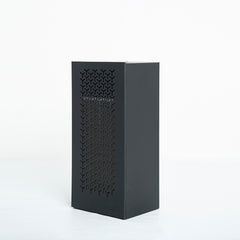 Angled side of purifier showing air intake design