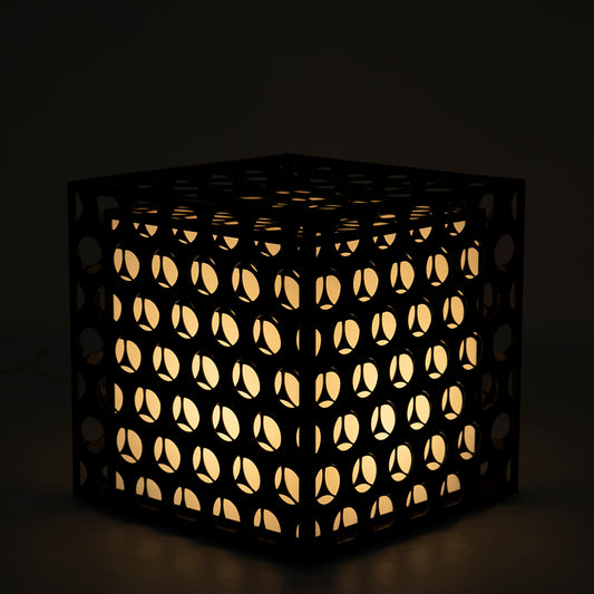 Angled view showcasing depth and circular form of the lamp