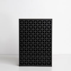 Front view of oversized acrylic gift box with bold Mercedes-style pattern