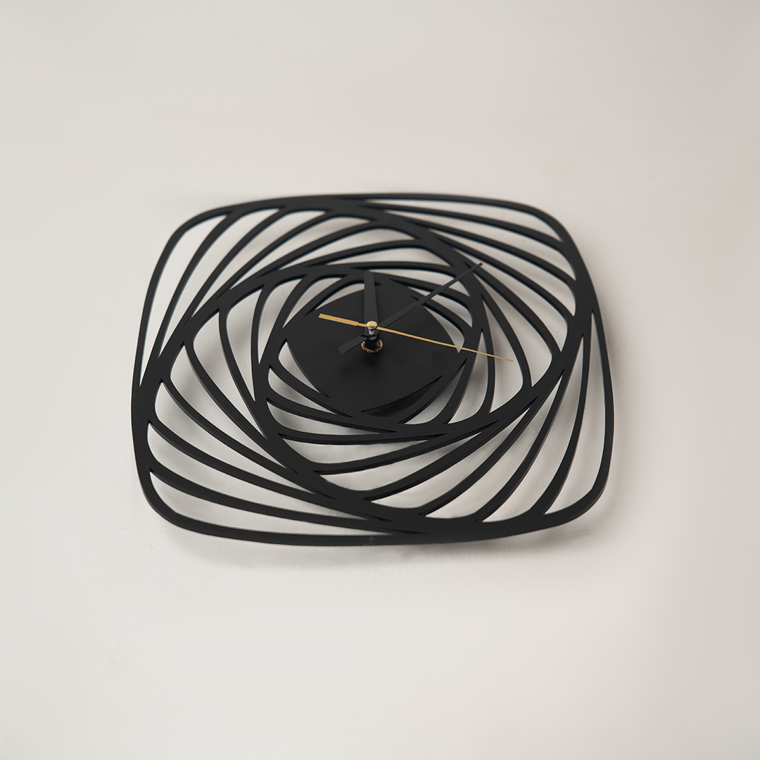 Vortex Spiral Clock – black spiral-inspired modern wall clock