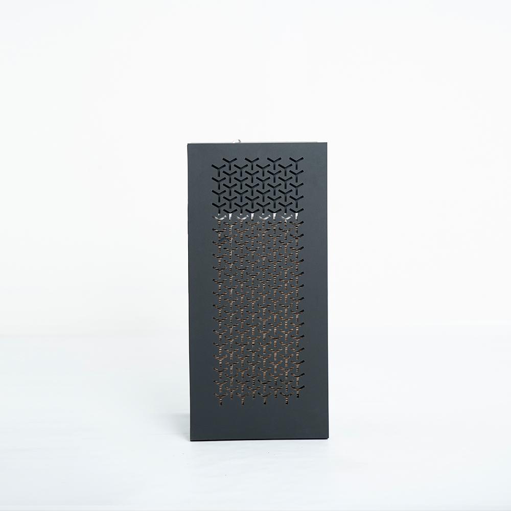 Angled side of purifier showing air intake design