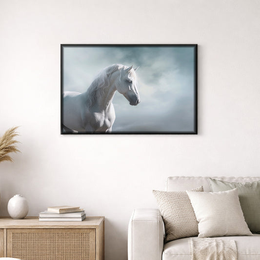 White Horse Portret on Fog The Lone Rider