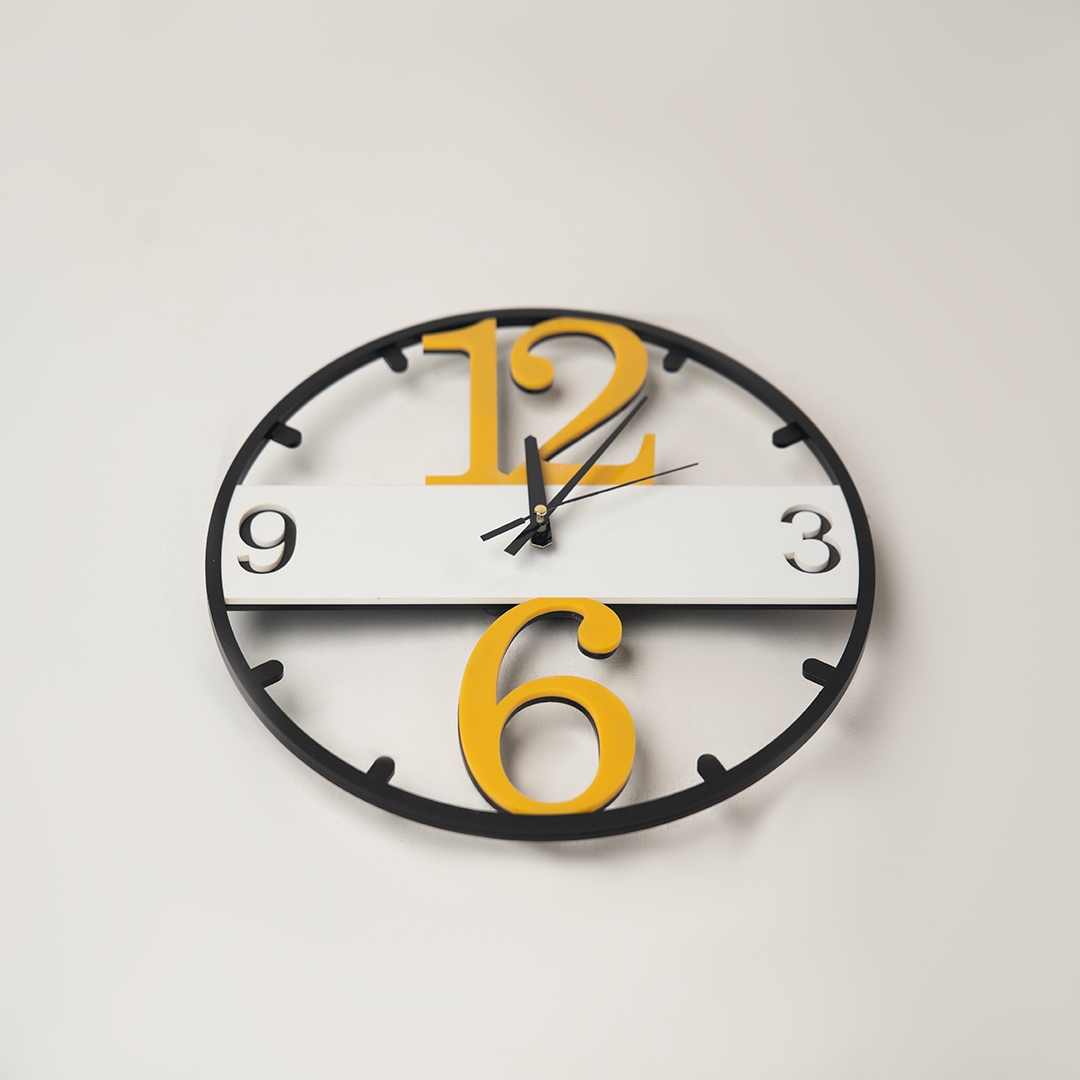 Metro Dial Clock – black and yellow modern wall clock